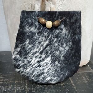 NWOT Black and White Leather Hair On Hide Medicine Bag Bead Detail Mohawk Native